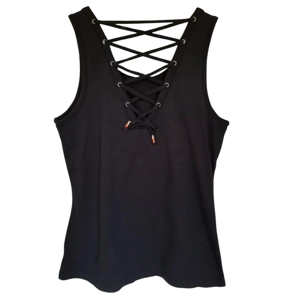 Harley Davidson Orange Feathers Bar & Shield Graphic Shelf Bra Laced Up Back Top - Picture 3 of 10